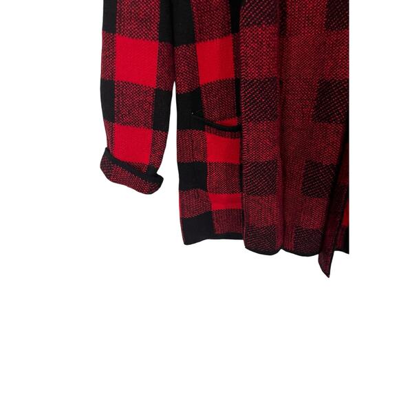 Talbots Womens Red Black Buffalo Plaid Open Cardigan Size XS Pockets - Picture 3 of 6